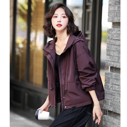 丁摩 女士短外套春秋时尚减龄宽松休闲连帽风衣5ZF-55039 商品图1