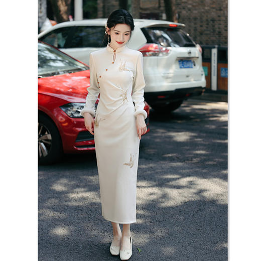 SKY 396128时尚改良新中式针织加绒旗袍日常可穿旗袍 商品图3