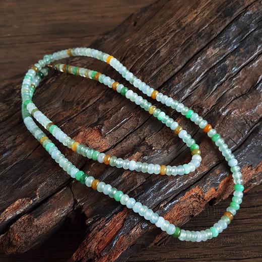 【天然正品】A货翡翠 天然无杂裂约3*5MM冰种多色翡翠算盘珠项链、多圈手链66CM 女士 现售价：2980！110925NJM22 商品图4