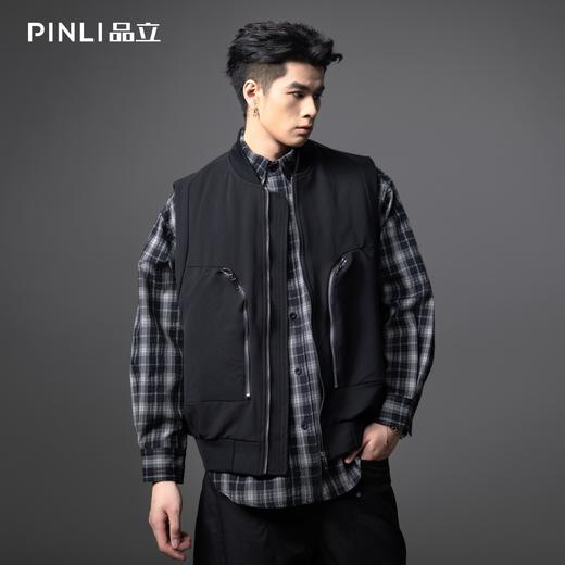 PINLI品立春季新款棒球领宽松梭织马甲无袖外套男GD253107109 商品图0