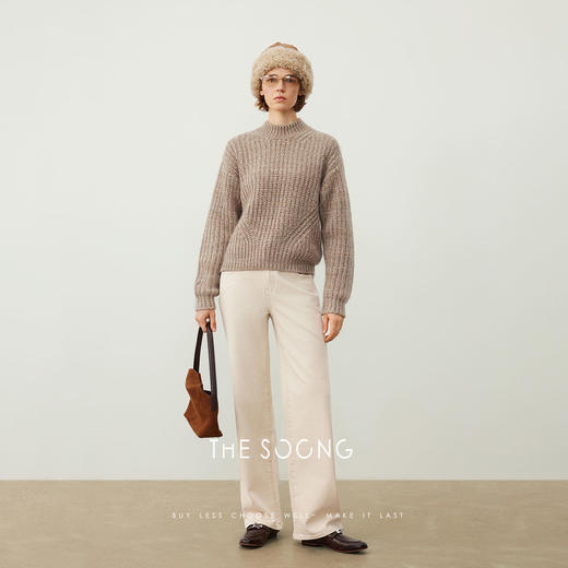 THESOONG/785g重磅早秋针织毛线毛衣女长袖圆领复古2025HBMY7215 商品图3
