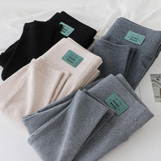 灰色打底裤女外穿春秋纯棉薄款高腰长裤新款紧身弹力大码九分棉裤 商品图3
