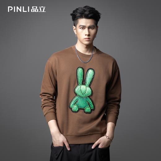PINLI品立2025秋季新款发泡烫画男士卫衣手工钉钻珠套头潮牌上衣BG253109005 商品图3