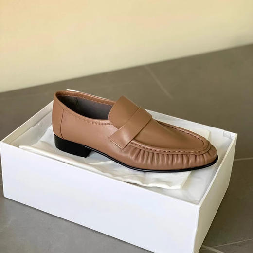 xx74-褶皱乐福鞋圆头低跟舒适柔软牛皮学院复古一脚蹬小皮鞋-（KS*MM） 商品图3