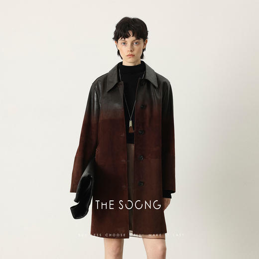 THESOONG/新西兰进口山羊绒真皮大衣女渐变色中长款外套HWPY7778 商品图0