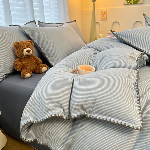 100%全棉磨毛四件套格纹秋冬床品 商品图0