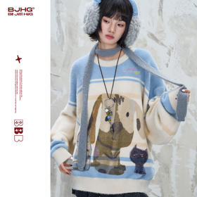 BJHG不计后果趣味针织毛衣女款新款仿貂毛重磅休闲宽松舒适毛衣