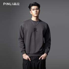 PINLI品立2025秋季新款男士圆领落肩字母压花套头卫衣BG253109010