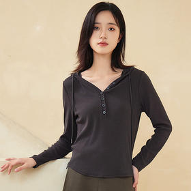 丁摩 优可丝新款连帽长袖T恤女士短款休闲帽衫上衣打底薄款卫衣5ZF-660
