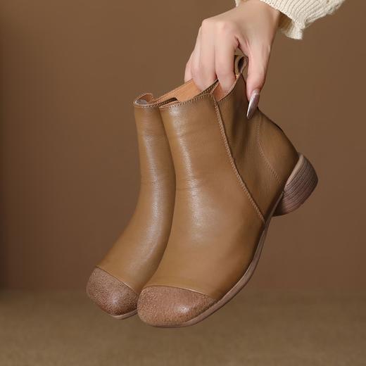 FR 85027马丁靴软底舒适真皮复古粗跟短靴 商品图2