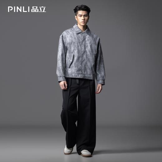 PINLI品立2025秋季新款机车风宽松翻领夹克男士潮牌休闲上衣外套GD253104090 商品图1