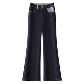 丁摩 丹宁色牛仔微喇裤女新款秋季高腰显瘦修身拖地喇叭长裤5ZF-97023