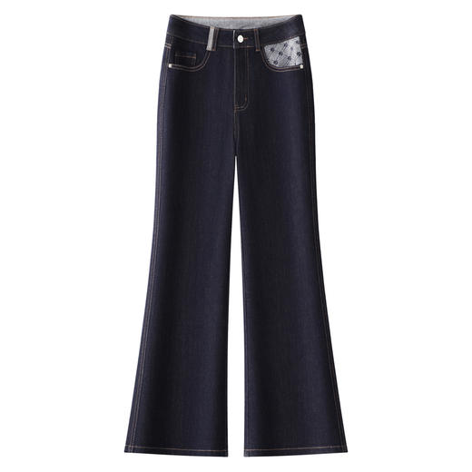 丁摩 丹宁色牛仔微喇裤女新款秋季高腰显瘦修身拖地喇叭长裤5ZF-97023 商品图0