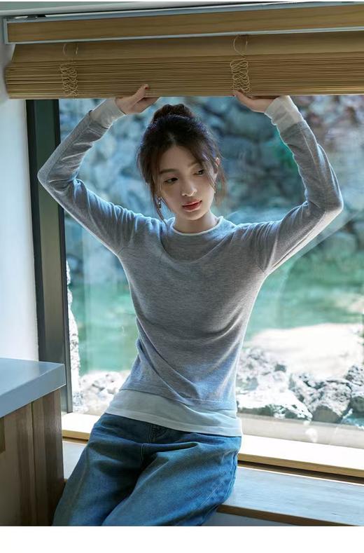 美洋同款假两件软糯打底衫叠穿王者巨显瘦 商品图3
