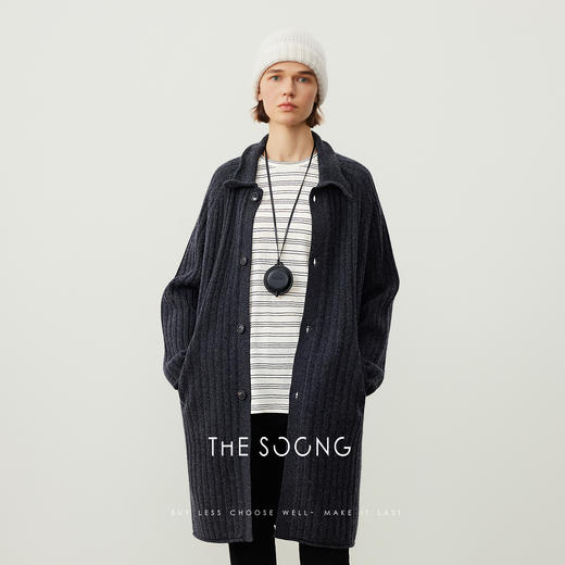 THESOONG/100%巴素兰羊毛针织长袖开衫女中长款外HWMY7526 商品图2