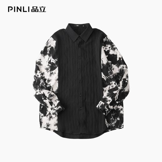 PINLI品立2025秋季新品印花拼接长袖衬衫水墨画潮流宽松男士衬衣B253113062 商品图3