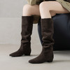 【预售7天】美拉德绒面尖头长靴女新款粗跟套筒堆堆靴显瘦宽筒不过膝靴子HCYYHD&6457 商品缩略图4