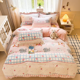 【热卖推荐】自然醒秋冬款A类小清新印花牛奶绒四件套卡通加厚加绒冬季法兰珊瑚绒床品被套三件套QJ