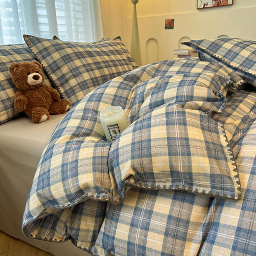 100%全棉磨毛四件套格纹秋冬床品 商品图5