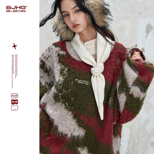 BJHG不计后果复古战损风毛衣男款秋2025新款羊毛针织衫情侣毛衣女 商品图3