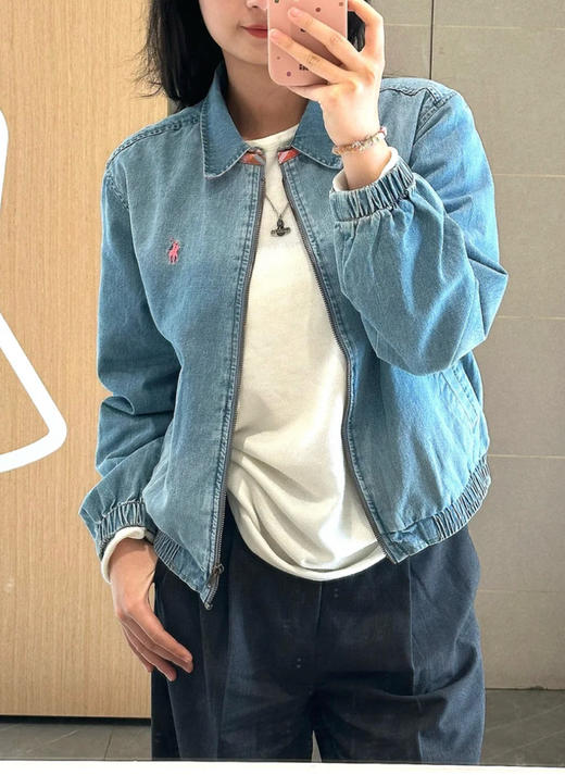 34-2 断码亏清 渠道圆正 粉色小马刺绣 美式复古休闲 水洗牛仔夹克夹克外套 商品图6