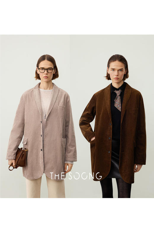 THESOONG/复古灯芯绒外套女早秋西装新款高端小个子保暖HWWT7522 商品图5