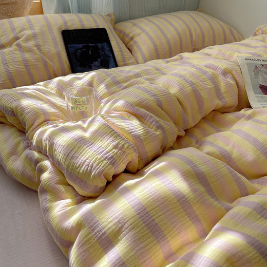 【全棉色织皱皱纱四件套】全棉皱皱纱条纹四件套A类双层纱套件民宿柔软床品 商品图6