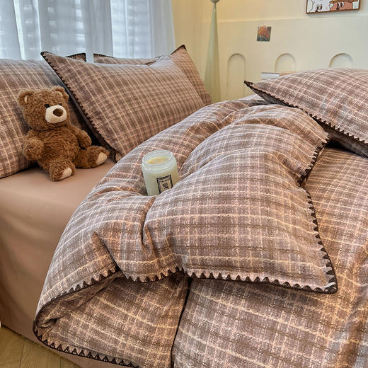 100%全棉磨毛四件套格纹秋冬床品 商品图13