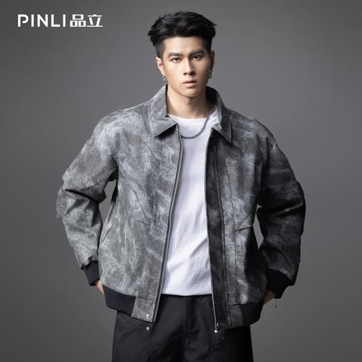 PINLI品立2025秋季新款男士机车风宽松翻领PU茄克外套上衣青年潮GD253104097 商品图3