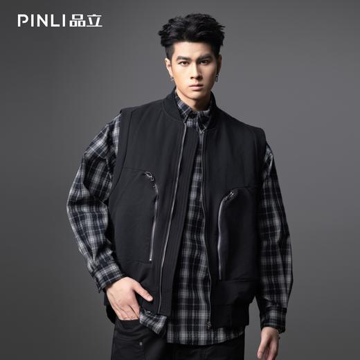 PINLI品立春季新款棒球领宽松梭织马甲无袖外套男GD253107109 商品图3