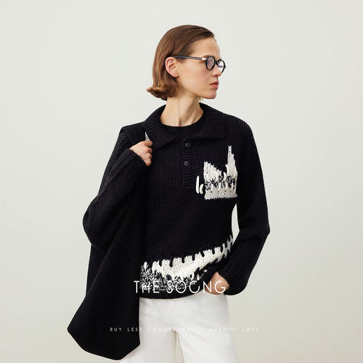 THESOONG/绵羊毛POLO领子秋冬毛衣女长袖套头HBMY7211 商品图1
