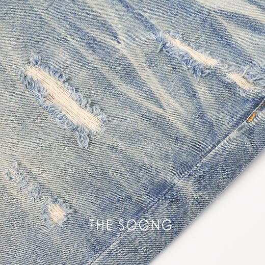 THESOONG/中世纪做旧复古直筒牛仔裤女水洗磨白无弹长裤HBNZ7473 商品图6