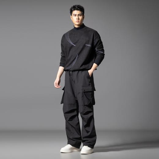 PINLI品立2025秋季新款潮牌松紧腰系带宽松多口袋直筒休闲长裤男GD253117027 商品图4