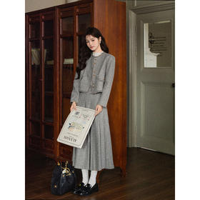 鹿向南「静谧灰调」法式灰色时尚套装女秋气质短外套半身裙俩件套