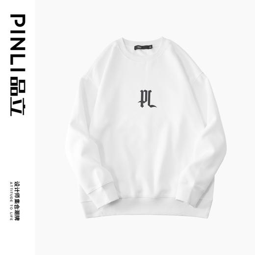 PINLI品立2025秋季男士新款圆领宽松落肩字母压花套头卫衣上衣潮BG253109007 商品图5