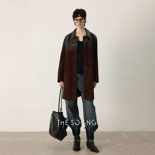 THESOONG/新西兰进口山羊绒真皮大衣女渐变色中长款外套HWPY7778 商品图2