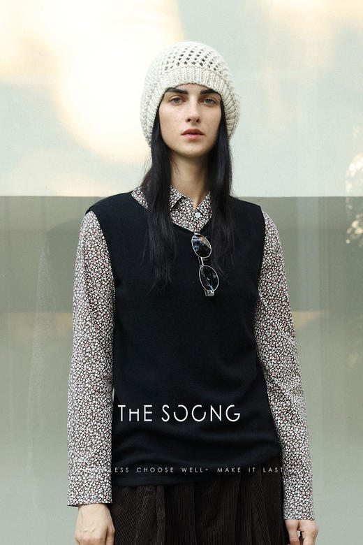 THESOONG/羊毛羊绒内搭马甲背心女针织慵懒风高级感微透HWBX7907 商品图3