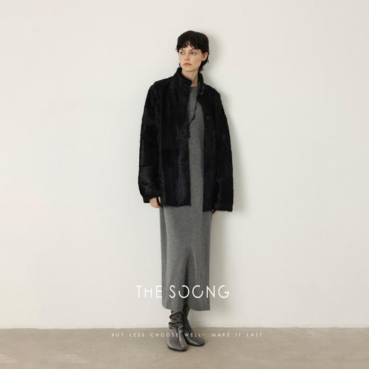 THESOONG/绵羊毛七分袖极简慵懒时髦廓形T恤裙女中长款宽松HWQZ7510 商品图1