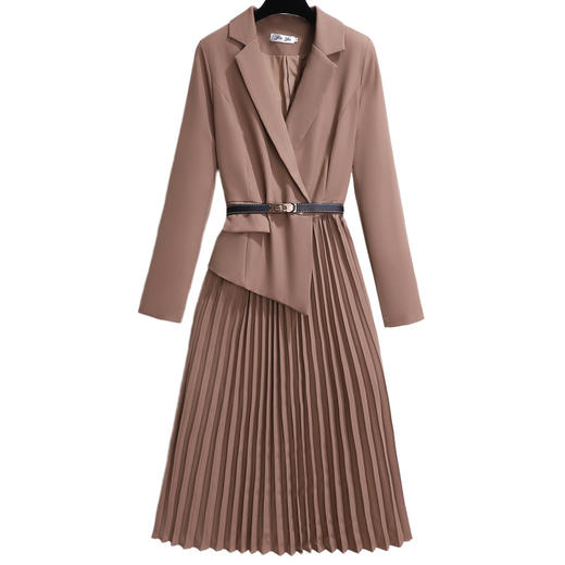 丁摩 时尚新款西装外套高级感轻熟风假两件长袖百褶连衣裙子5ZF-1816 商品图4