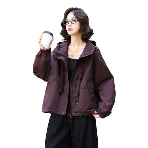 丁摩 女士短外套春秋时尚减龄宽松休闲连帽风衣5ZF-55039 商品图4