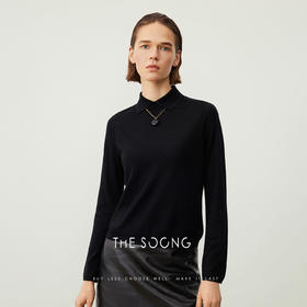 THESOONG/早秋100%绵羊毛POLO领针织衫女长袖打底衫HBMY7349