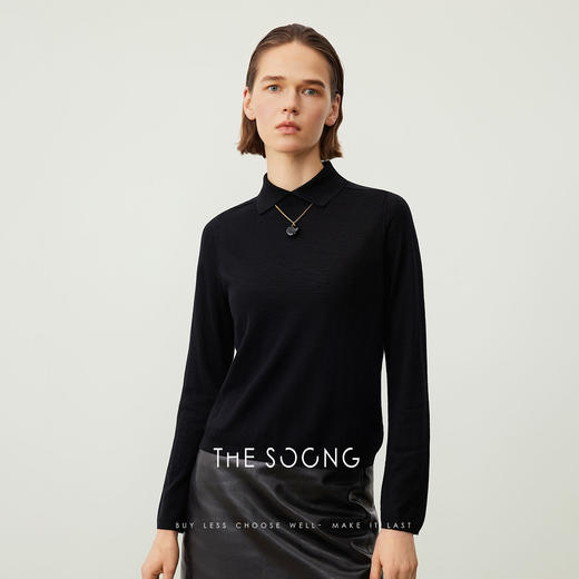 THESOONG/早秋100%绵羊毛POLO领针织衫女长袖打底衫HBMY7349 商品图0
