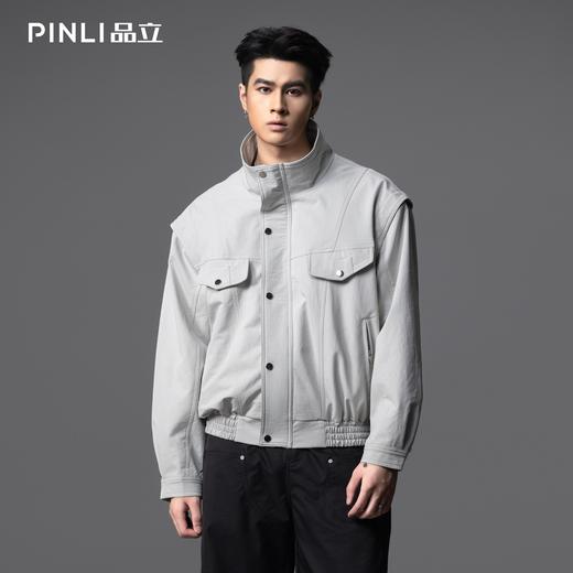 PINLI品立2025秋季新款简约宽松立领夹克外套潮牌复古休闲男茄克GD253104105 商品图0