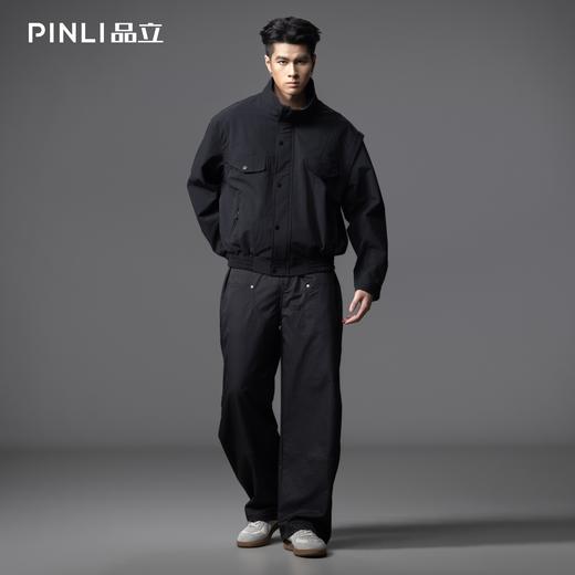 PINLI品立2025秋季新款简约宽松立领夹克外套潮牌复古休闲男茄克GD253104105 商品图1