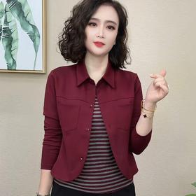 BD1318-257682025春秋季新款时尚假两件长袖衬衫外套上衣妈妈装宽松减龄小衫女