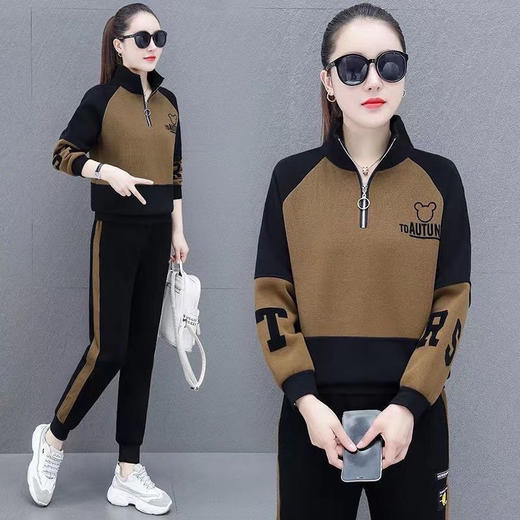 刺绣运动服套装女2026春秋季大码宽松立领时尚休闲卫衣两件套妈妈装 商品图1