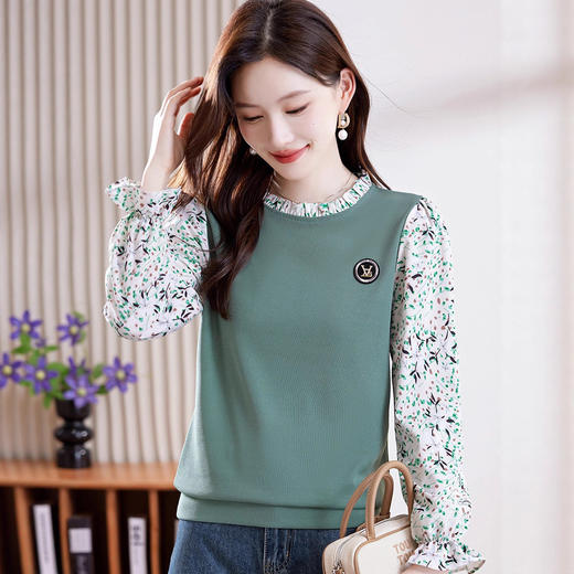 2025秋款宽松百搭木耳边假两件上衣TR-CJ8155 商品图1