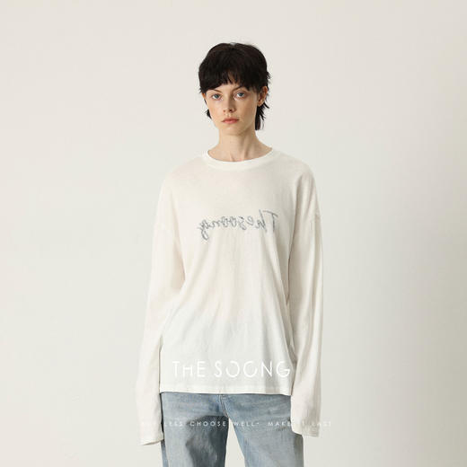 THESOONG/正反两穿秋季T恤女长袖微透字母上衣打底衫百搭HBTX7343 商品图0