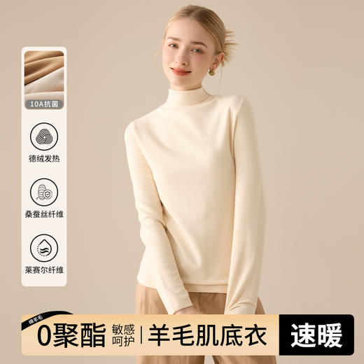 亲肤柔软肌底衣半高领蚕丝打底衫女秋衣2025新款秋冬德绒加绒绵羊毛加厚保暖上衣 商品图0