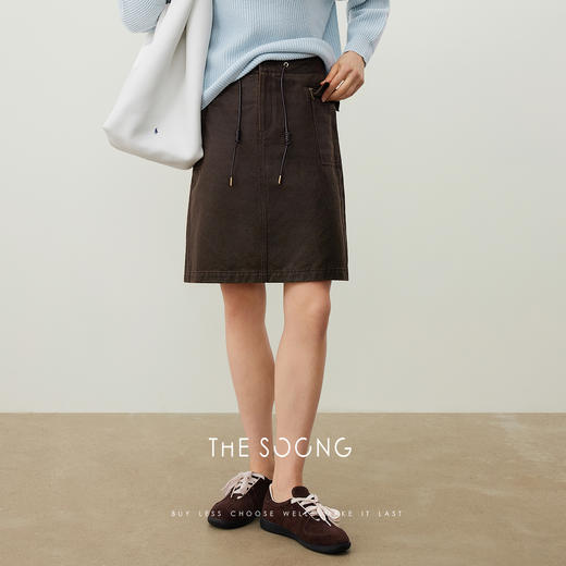 THESOONG/复古老钱半身裙女秋显跨小a字小个子中腰抽绳HWQZ7672 商品图2